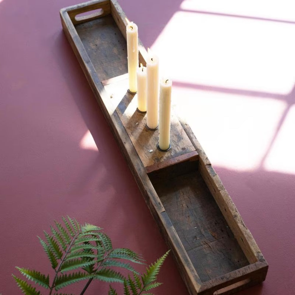 Wooded Candle Holder Tray