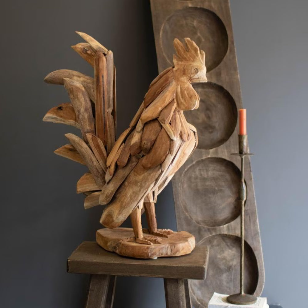 Teakwood Rooster Statue